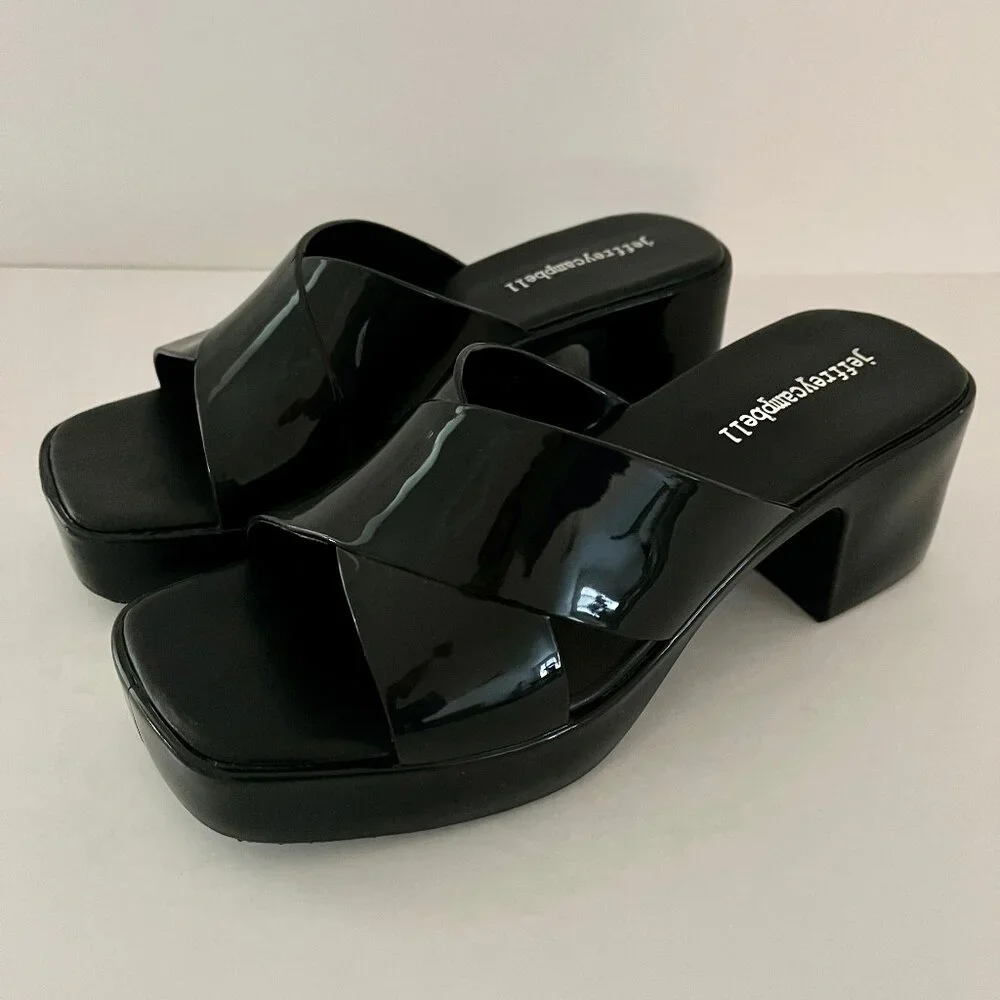 NEW! Jeffery Campbell Black Bubblegum Platform Sandals Heel Mule Patent Slides 6 - Picture 2 of 16